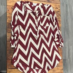 Stylish Chevron Button-Up Blouse